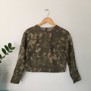 ASOS long sleeve camo top with mesh overlay